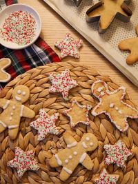 High angle view of cookies on table