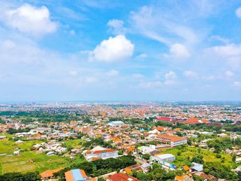 High angle view of cityscape against sky