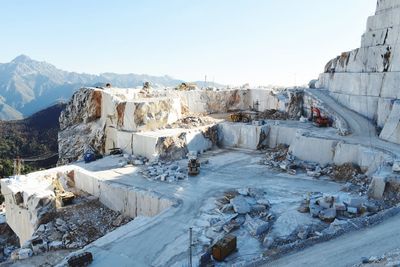 Panoramic view of snow covered mountain against clear sky