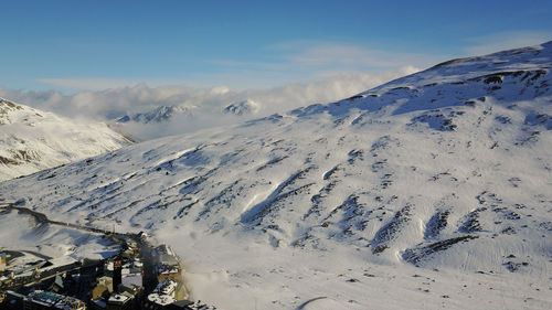 Scenic view of landscape against sky during winter