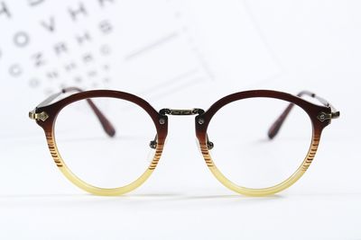 High angle view of eyeglasses on table