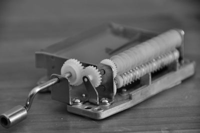 Close-up of equipment on table