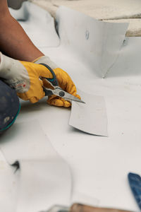 High angle view of man working at table