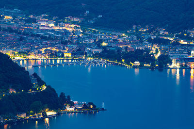 Panorama of lake como and the city, photographed from cernobbio, in the evening.
