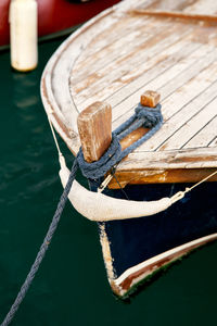 Close-up of rope tied on wooden post