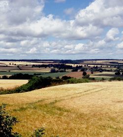 Scenic view of field against cloudy sky