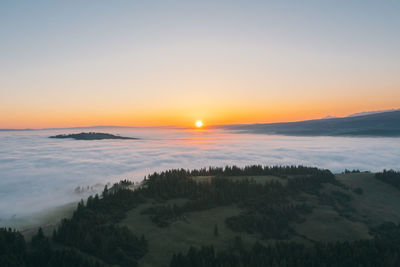 Scenic view of sea against clear sky during sunset