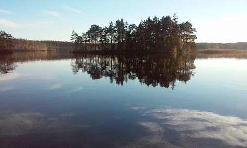 Reflection of trees in lake against sky