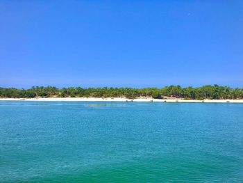 Scenic view of sea against clear blue sky