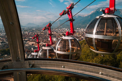 Cable cars above grenoble and the alps, france