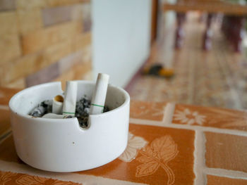 High angle view of ice cream on table at home