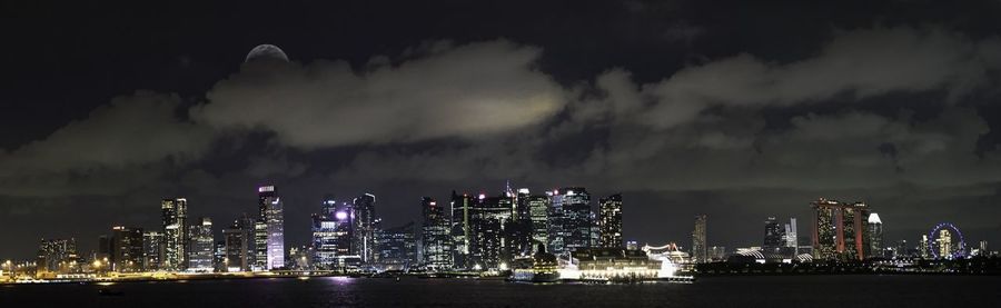 Panoramic view of illuminated city against sky at night