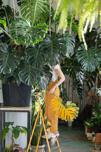 Side view of woman woman gardening outdoors