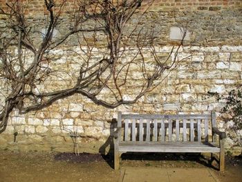 Empty bench in park during winter