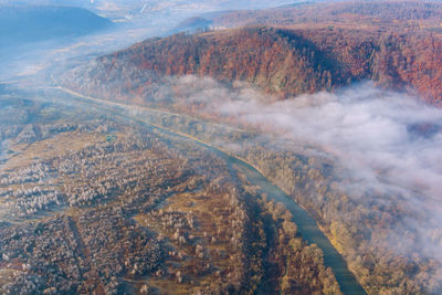 High angle view of landscape during foggy weather