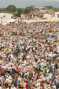 Crowd in front of buildings