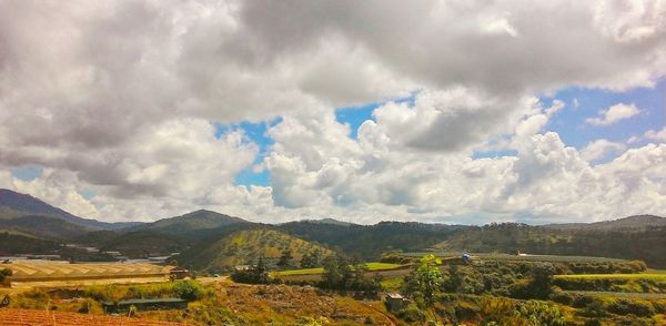 Scenic view of landscape against cloudy sky