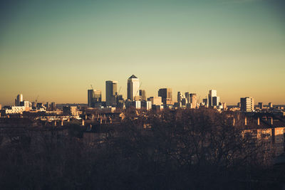 View of cityscape against clear sky