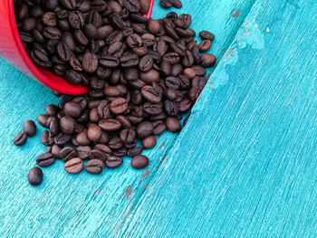 High angle view of coffee beans on table