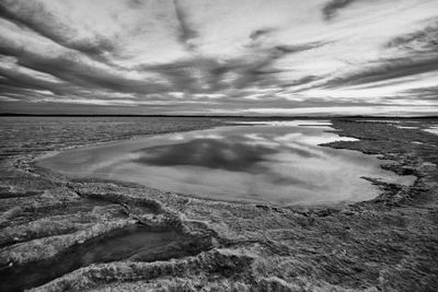 Scenic view of sea against cloudy sky