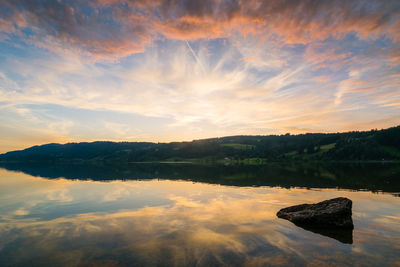 Scenic view of lake against sky during sunset