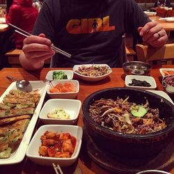 Close-up of served food in restaurant