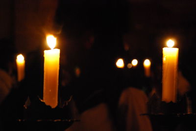 Close-up of illuminated candles