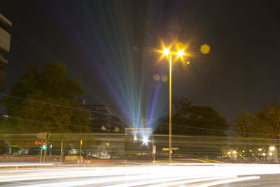 Light trails on road at night