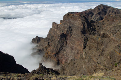 Panoramic view of rocks and sea against sky