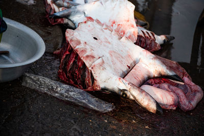 Close-up of fish head for sale