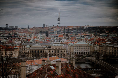 High angle view of buildings in city