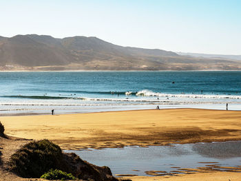 Scenic view of beach against clear sky