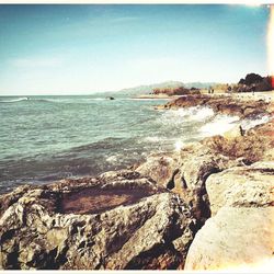 Scenic view of sea against clear sky