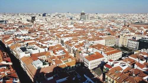 High angle shot of townscape against sky