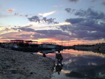 Scenic view of calm lake at sunset