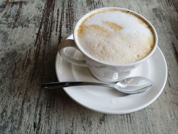 High angle view of coffee on table