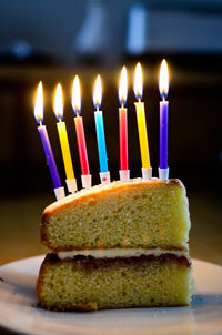 Close-up of candles on birthday cake