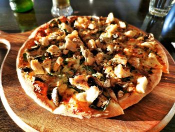 High angle view of pizza on table