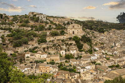  aerial landscape of scicli with beautiful historic buildings in the baroque style