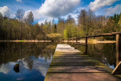 Scenic view of lake by trees against sky