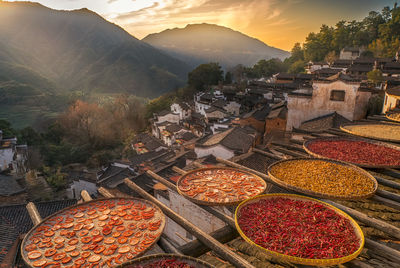 High angle view of food for sale