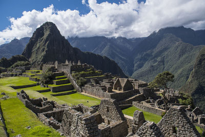 Elevated view of inca ruins, machu picchu, cusco, peru, south america