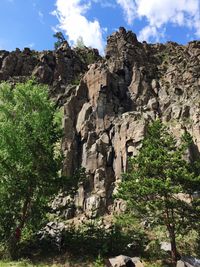 Low angle view of rock formations against sky