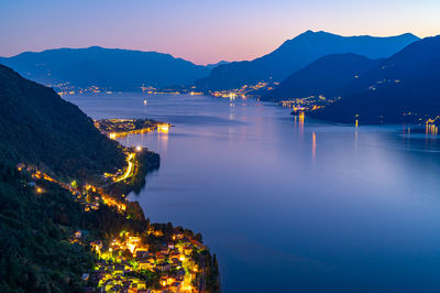 A panorama of lake como from the church of san rocco, in dorio, towards the south,at dusk