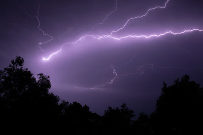 Low angle view of lightning in sky at night