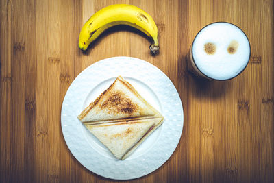 High angle view of breakfast served on table