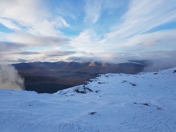 Scenic view of snowcapped mountains against sky