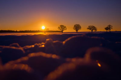 A beautiful rising sun in the winter.