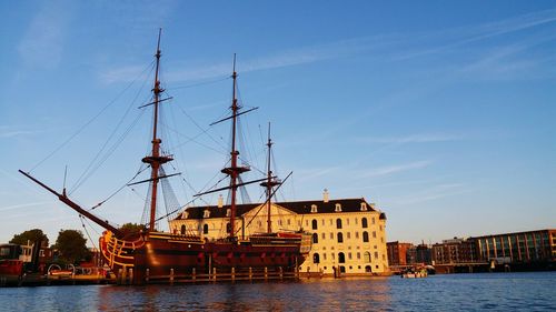 Ship in water against sky