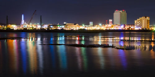 Illuminated city at waterfront